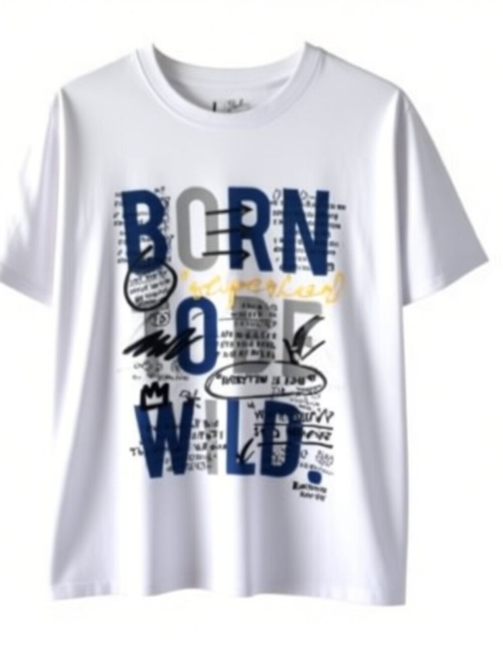 Bleecker & Mercer TShirt L Unisex White Graffiti Embroidered Born to Be Wild NEW